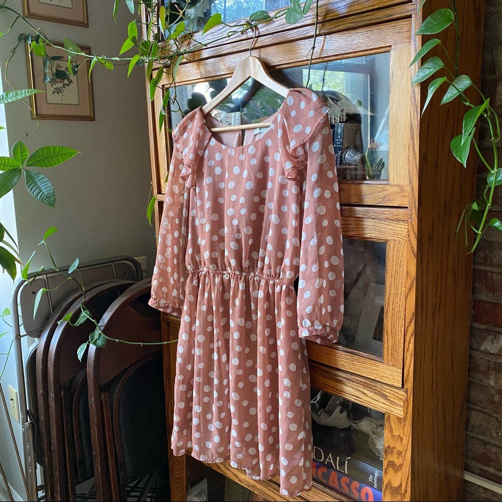 Forever21+ Ruffle Polka Dot Dress + Mid sleeve + L